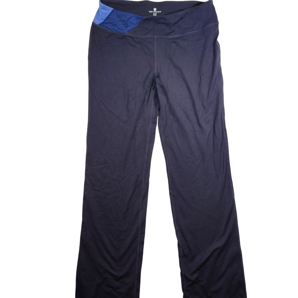 Tuff Athletics Womens Black Yoga Pants Blue Waistband Wide Leg Size M
